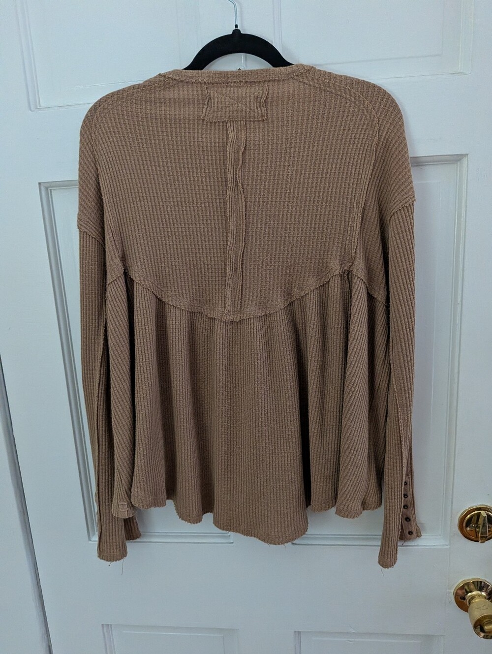Free People We The Free Oh My Babydoll Thermal Waffle Top Brown Small - Picture 5 of 5